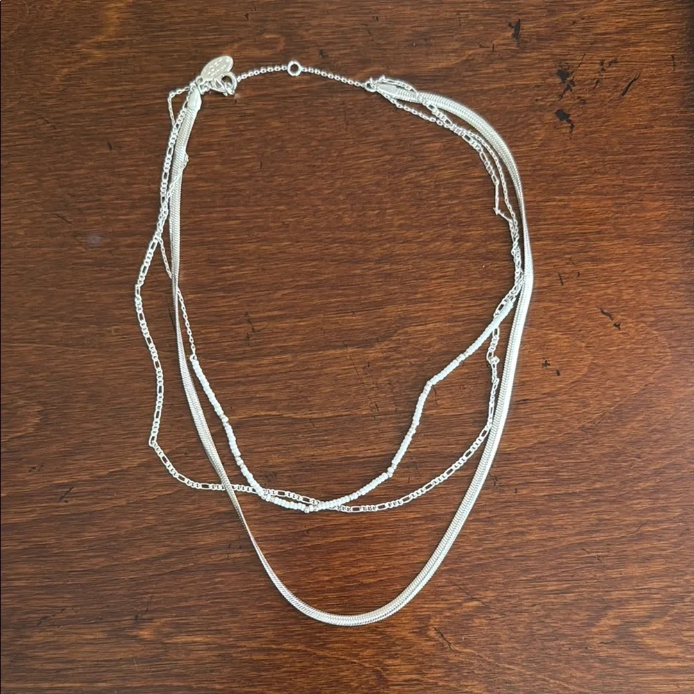 LOFT Outlet Women's Fashion Jewelry 3 Tier Silver Necklace OS NWOT - Picture 2 of 6